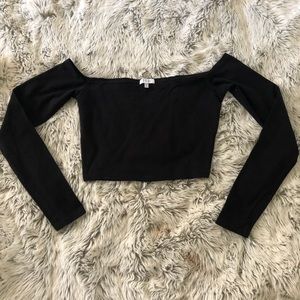Tobi Off the Shoulder Black Long Sleeve Crop Top